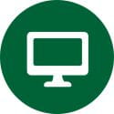 Circle with white electronic monitor icon
