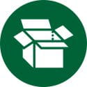 Circle with white paper carton icon